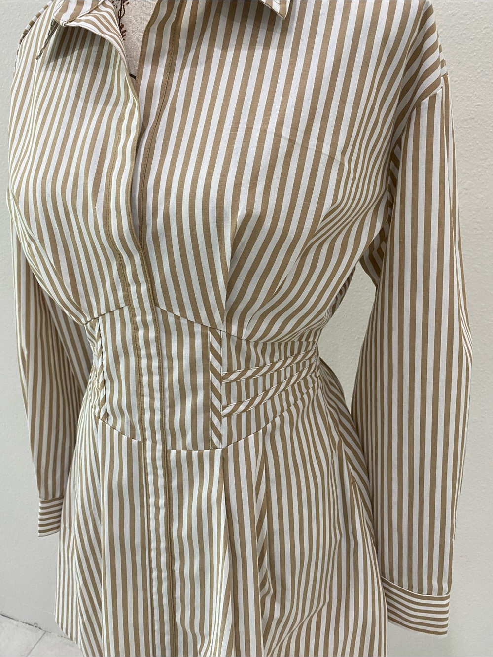 Steve Madden Tan and White Striped Long Sleeve Shirt Dress. Sz Sm. NWT - Picture 7 of 10